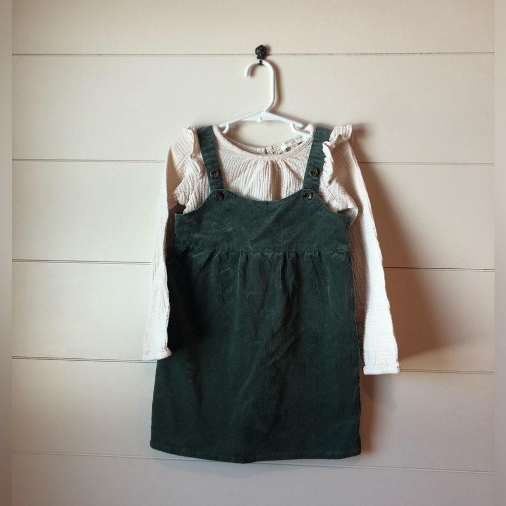 Chelsea & Violet Sage Green Corduroy Jumper w/ cream Gauze Top Girls S (6-7)